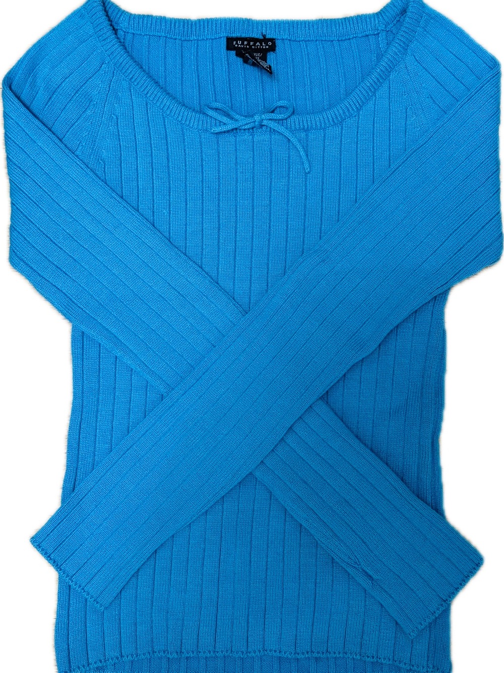 Vintage Buffalo David Bitton Teal Ribbed Scoop-Neck Tie Sweater